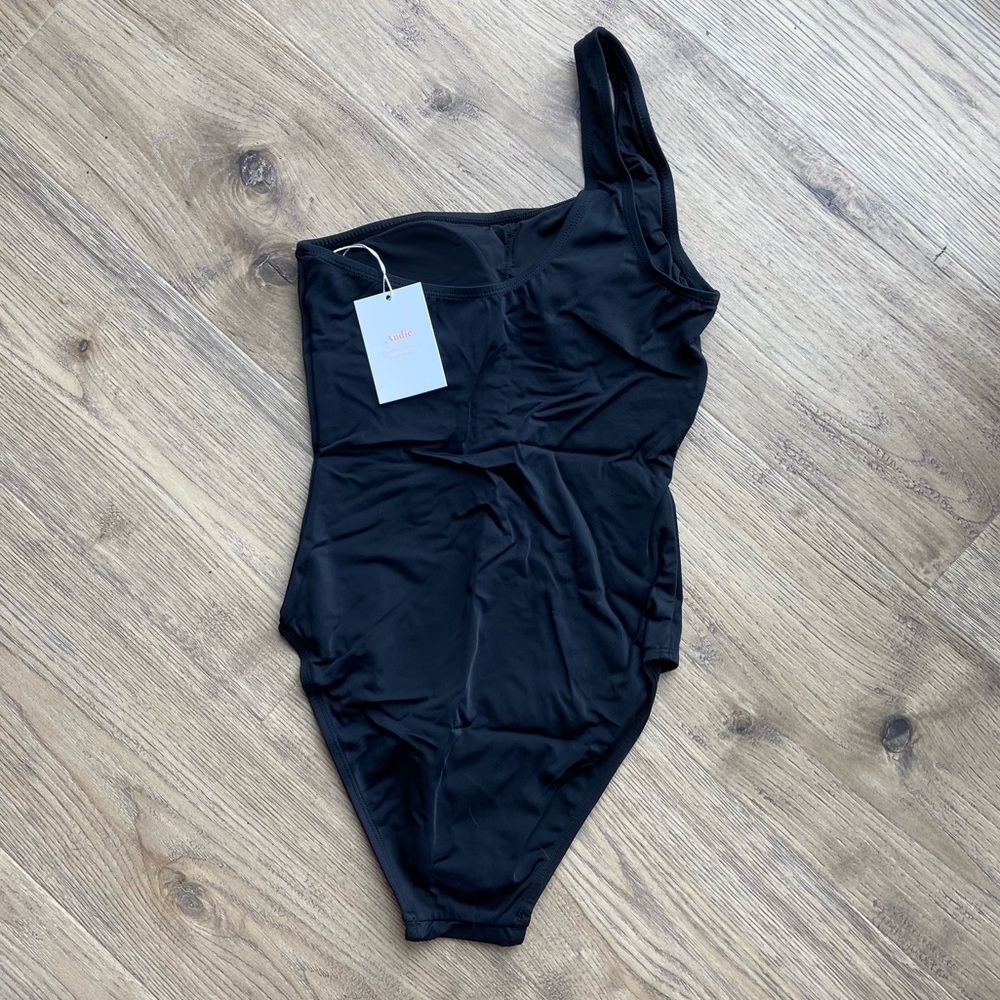 NWT Andie Swim The Nantucket UPF 50 Black One-Shoulder Swimsuit Womens Size XS - Picture 4 of 10